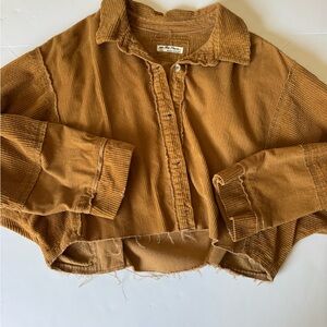 Free People Cropped Corduroy Button-Up Jacket in Mustard